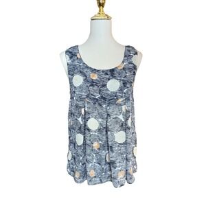 Rafaella Womens Large Black White Orange Abstract Polka Dot Sleeveless Blouse